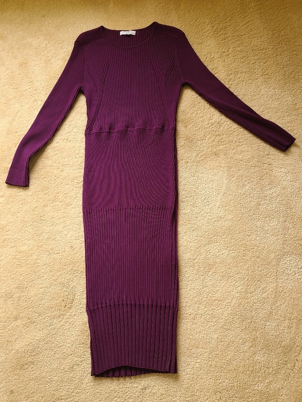 Jason Wu Long Sleeve Ribbed Midi Dress - Plum